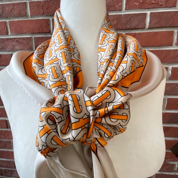 Burberry Monogram Silk Print Square Scarf 35”x35” - Picture 2 of 16